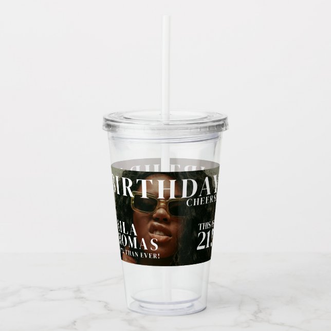 Custom Birthday Party Magazine Cover Cheers Acrylic Tumbler (Front)