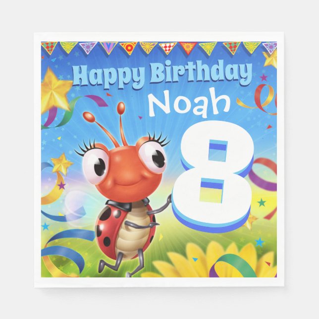 Custom Birthday Party paper napkin boy 8yrs old (Front)