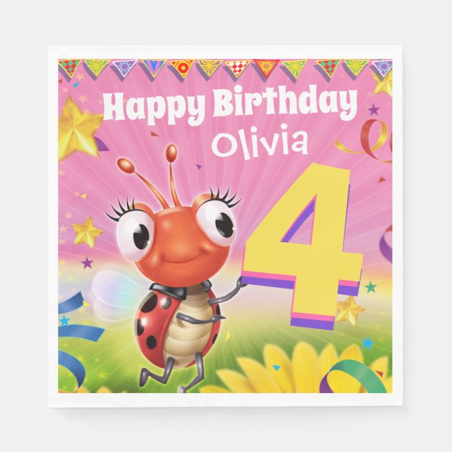 Custom Birthday Party paper napkin girl 4yrs old (Front)