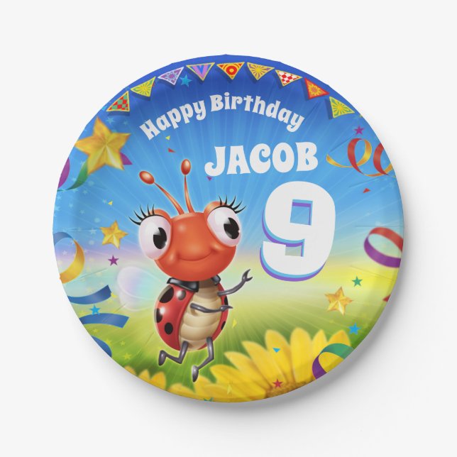Custom Birthday Party plate boy 9yrs old (Front)