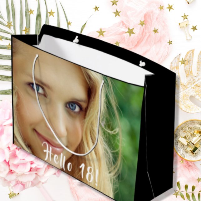 Custom birthday photo hello 18 eighteen large gift bag (Creator Uploaded)