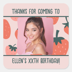 Custom Birthday Photo Name Any Age Strawberry Square Sticker