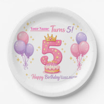 Custom Birthday Plates for Kids - 5th Birthday