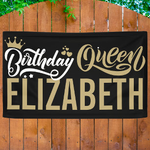 Custom Birthday Queen Black and Gold Personalised Banner