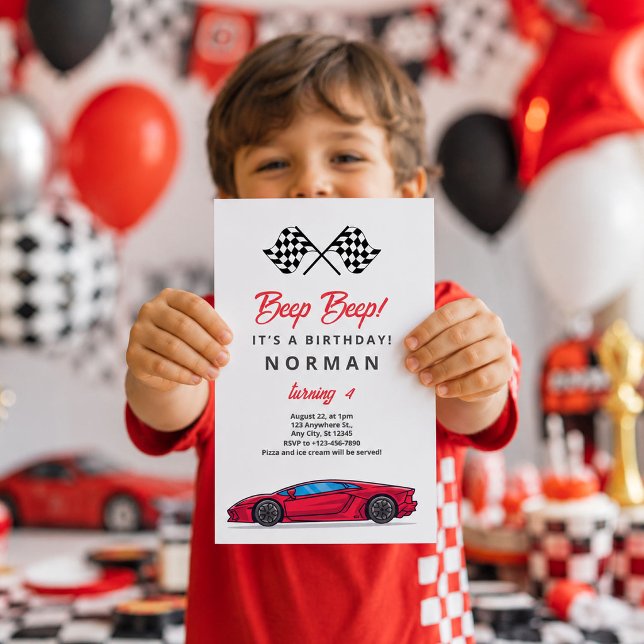 Custom Birthday Race Car for Boys Invitation (Custom Birthday Race Car for Boys Invitation, 4th Birthday Invitation)