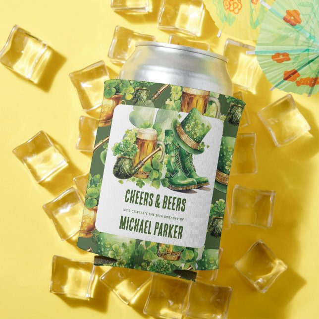 Custom Birthday St Patrick's Day Cheers Beers  Can Cooler (In Situ Summer)