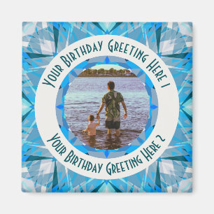 Custom Birthday Star Blue Grey Photo Greeting Magnet