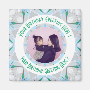 Custom Birthday Star Grey Green Photo Greeting Magnet