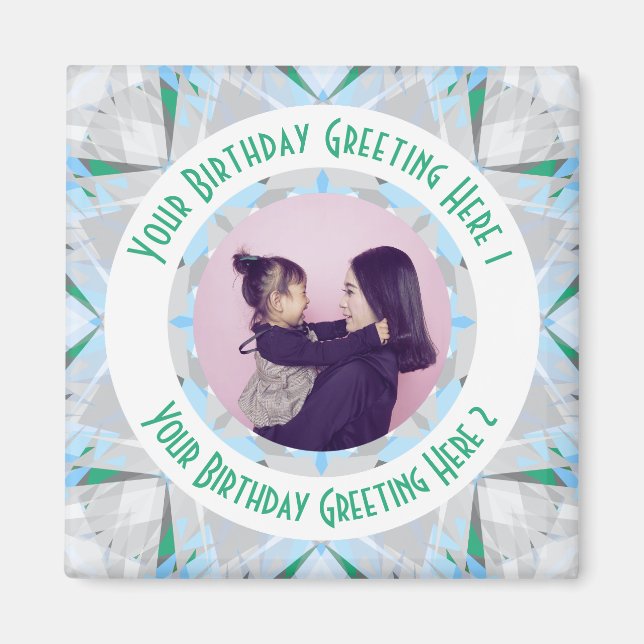 Custom Birthday Star Grey Green Photo Greeting Magnet (Front)