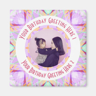 Custom Birthday Star Purple Pink Photo Greeting Magnet