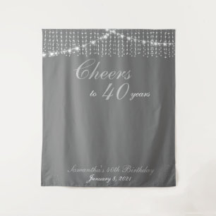 Custom Birthday String Lights Gold Backdrop Photo Tapestry