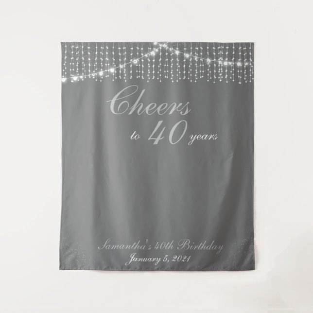Custom Birthday String Lights Gold Backdrop Photo Tapestry (Front)
