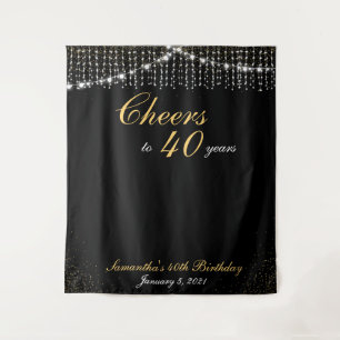 Custom Birthday String Lights Gold Backdrop Photo Tapestry