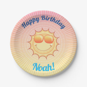 Custom Birthday Sun with Shades Paper Plate