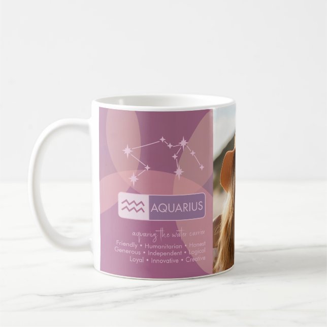 Custom Birthday - Zodiac Aquarius - Name Photo Coffee Mug (Left)