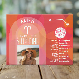Custom Birthday Zodiac Aries - Modern Design Postcard