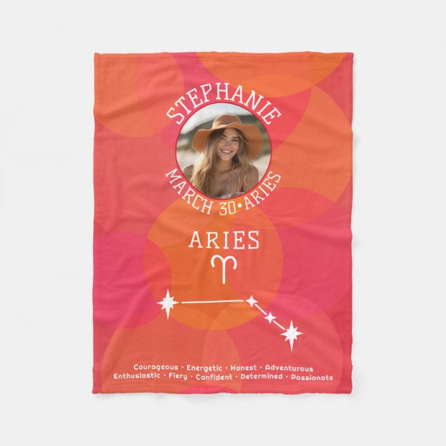 Custom Birthday Zodiac Aries - Photo Modern Design Fleece Blanket (Front)