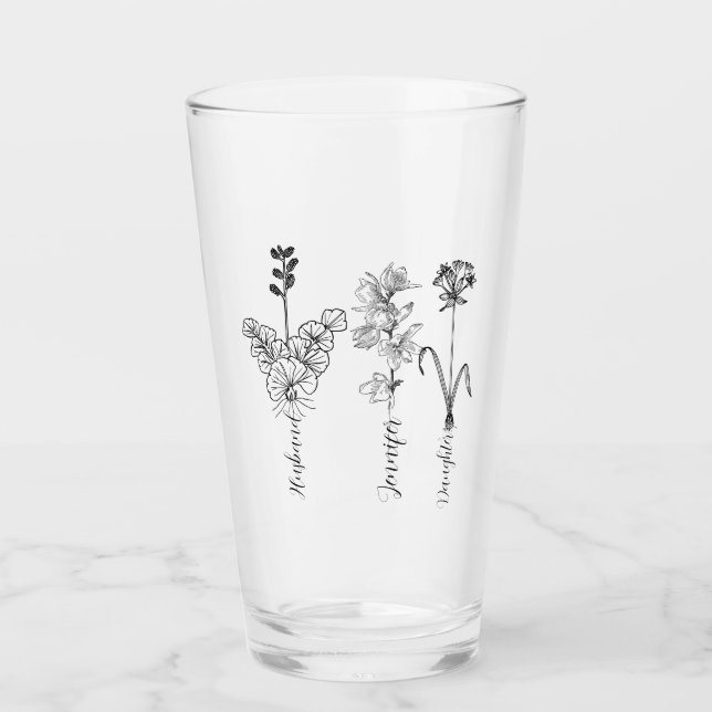 Custom birthflower Engrave name family Glass (Front)