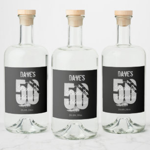 Custom Black 50th Any Age Birthday Party  Liquor Bottle Label