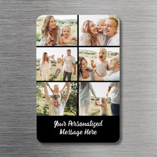 Custom Black 6 Photo Collage Text Message Modern  Magnet