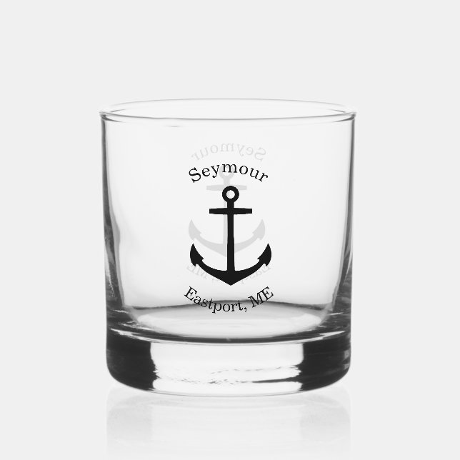 Custom Black Anchor Emblem Whiskey Glass (Front)