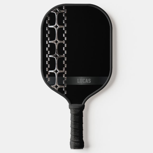 Custom Black and Chrome Personalised Pickleball Paddle (Front)