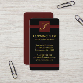 Custom Black and Dark Red Monogram Professional Business Card