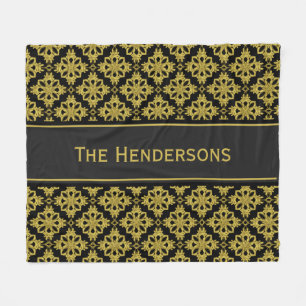 Custom Black and Faux Gold Pattern Fleece Blanket
