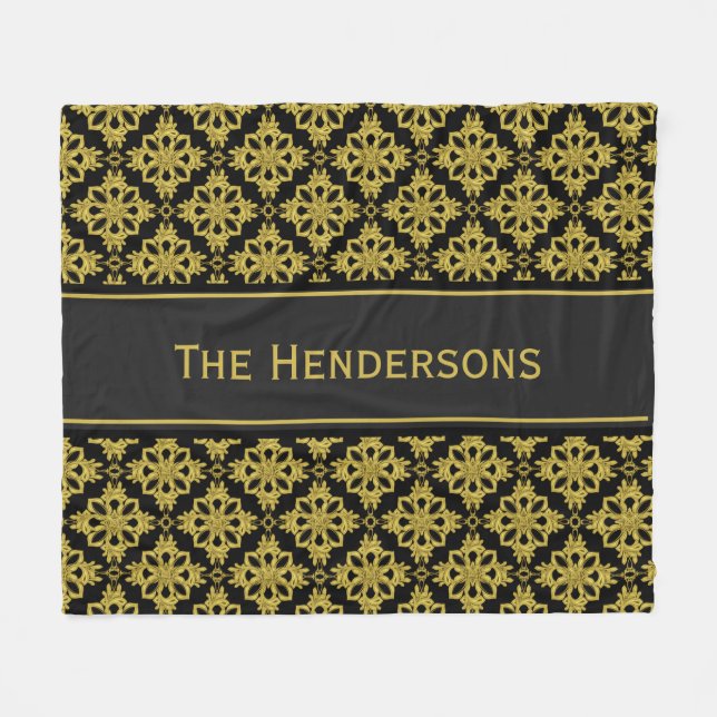 Custom Black and Faux Gold Pattern Fleece Blanket (Front (Horizontal))