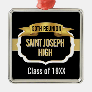 Custom Black and Gold 50th Class Reunion Metal Tree Decoration