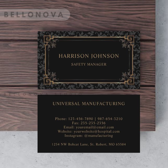 Custom Black And Gold Brown Floral Monogram Business Card (Creator Uploaded)