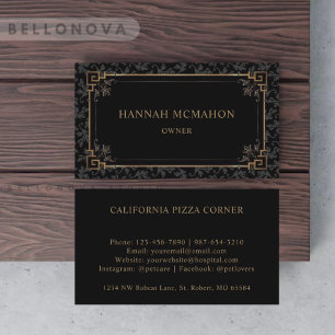 Custom Black And Gold Brown Floral Monogram Business Card