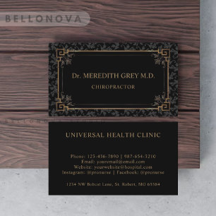 Custom Black And  Gold Brown Floral Monogram Business Card