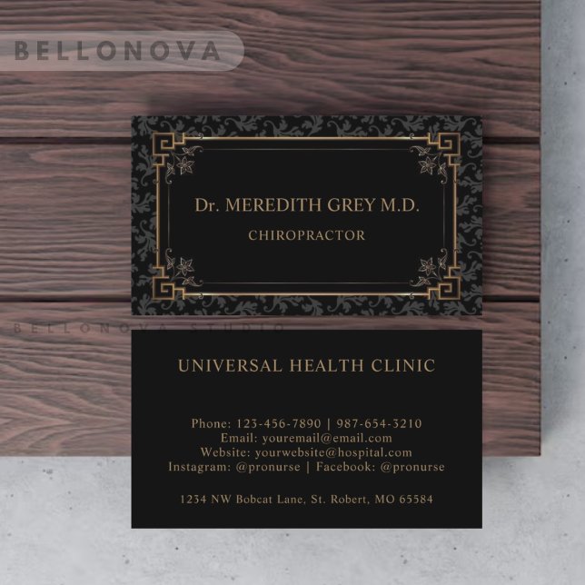 Custom Black And  Gold Brown Floral Monogram Business Card (Custom Black And Gold Brown Floral Monogram Business Card)