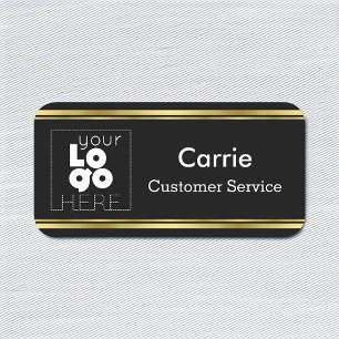 Custom Black and Gold Business Name Tag with Logo 