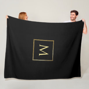 Custom Black And Gold Elegant Monogrammed Fleece Blanket