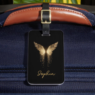 Custom Black and Gold Glitter Butterfly Luggage Tag