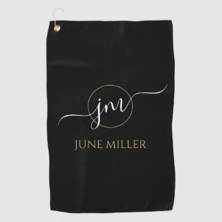 Custom Black and Gold Golf Towel for Her Monogram