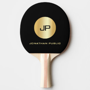 Custom Black And Gold Monogram Elegant Template Ping Pong Paddle