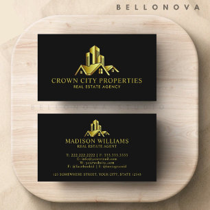 Custom Black And Gold Premium Real Estate Agent Business Card