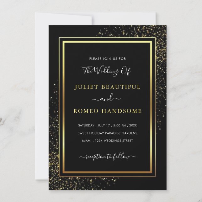 Custom Black and Gold Wedding Invitation Template (Front)
