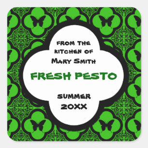 Custom Black and Green Butterfly Motif Square Sticker