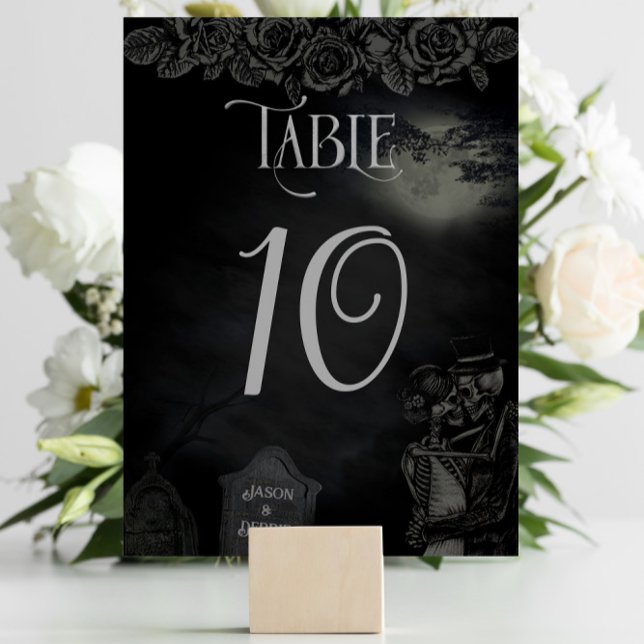 Custom Black and Grey Floral Gothic Wedding Table Number (Creator Uploaded)