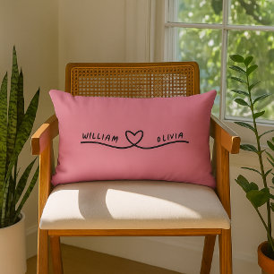 Custom Black And Pink Heart Couple Names Lumbar Cushion