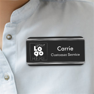 Custom Black and Silver Business Logo Name Tag