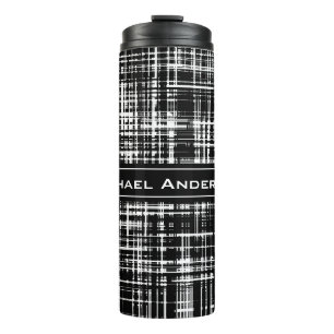 Custom Black and White Abstract Stripe Pattern Thermal Tumbler