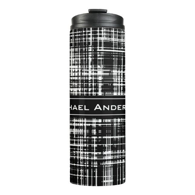 Custom Black and White Abstract Stripe Pattern Thermal Tumbler (Front)