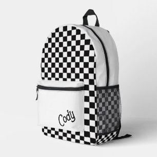 Custom Black and White Chequered Printed Backpack