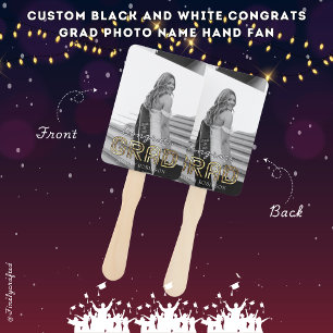 Custom Black and White Congrats Grad Photo Name Hand Fan