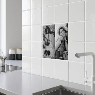 Custom Black and White Couple Photo Collage Names Tile